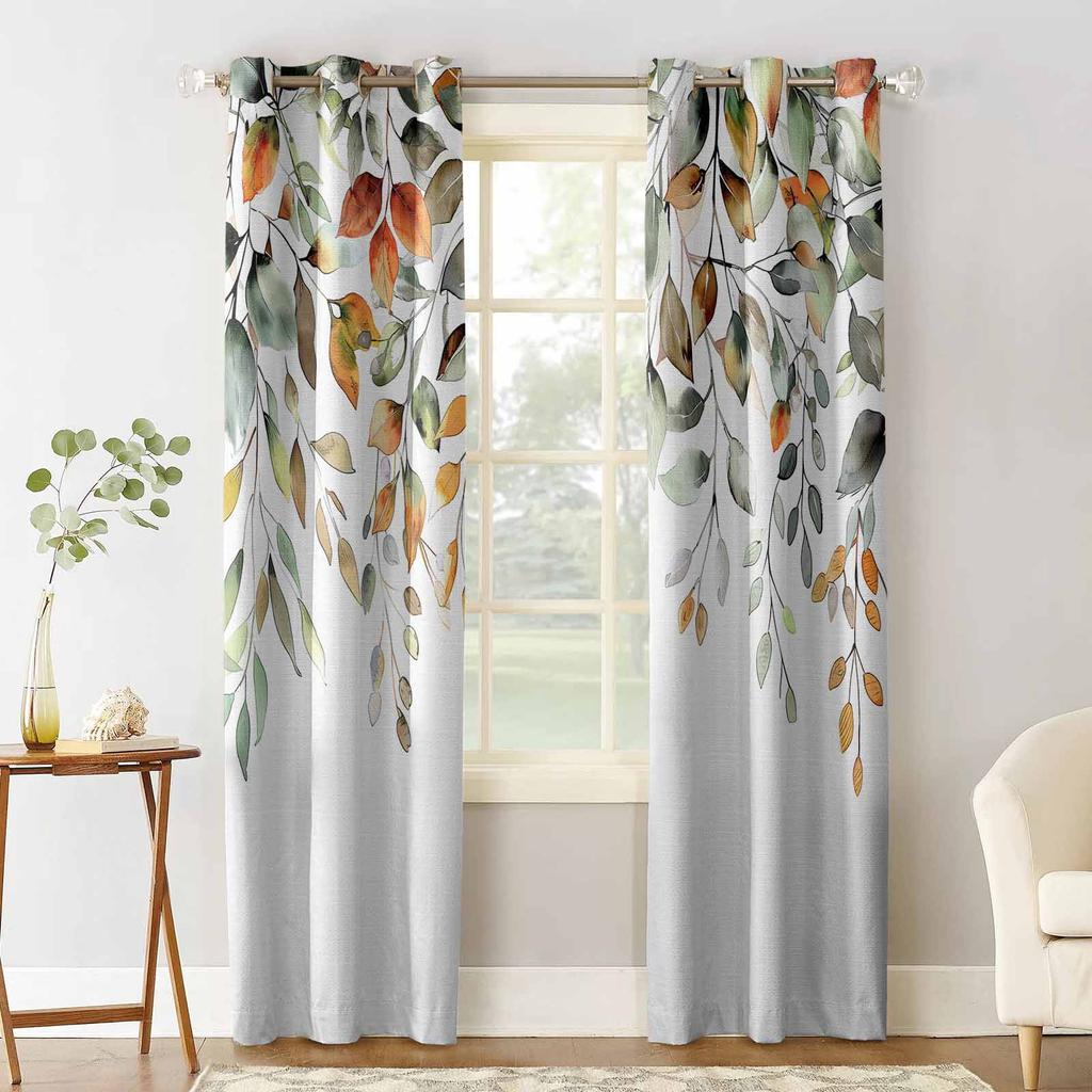 Autumn Eucalyptus Leaf Sage Green Leaf Plant Blackout Curtains For Living Room Bedroom Window Treatment Blinds Drapes