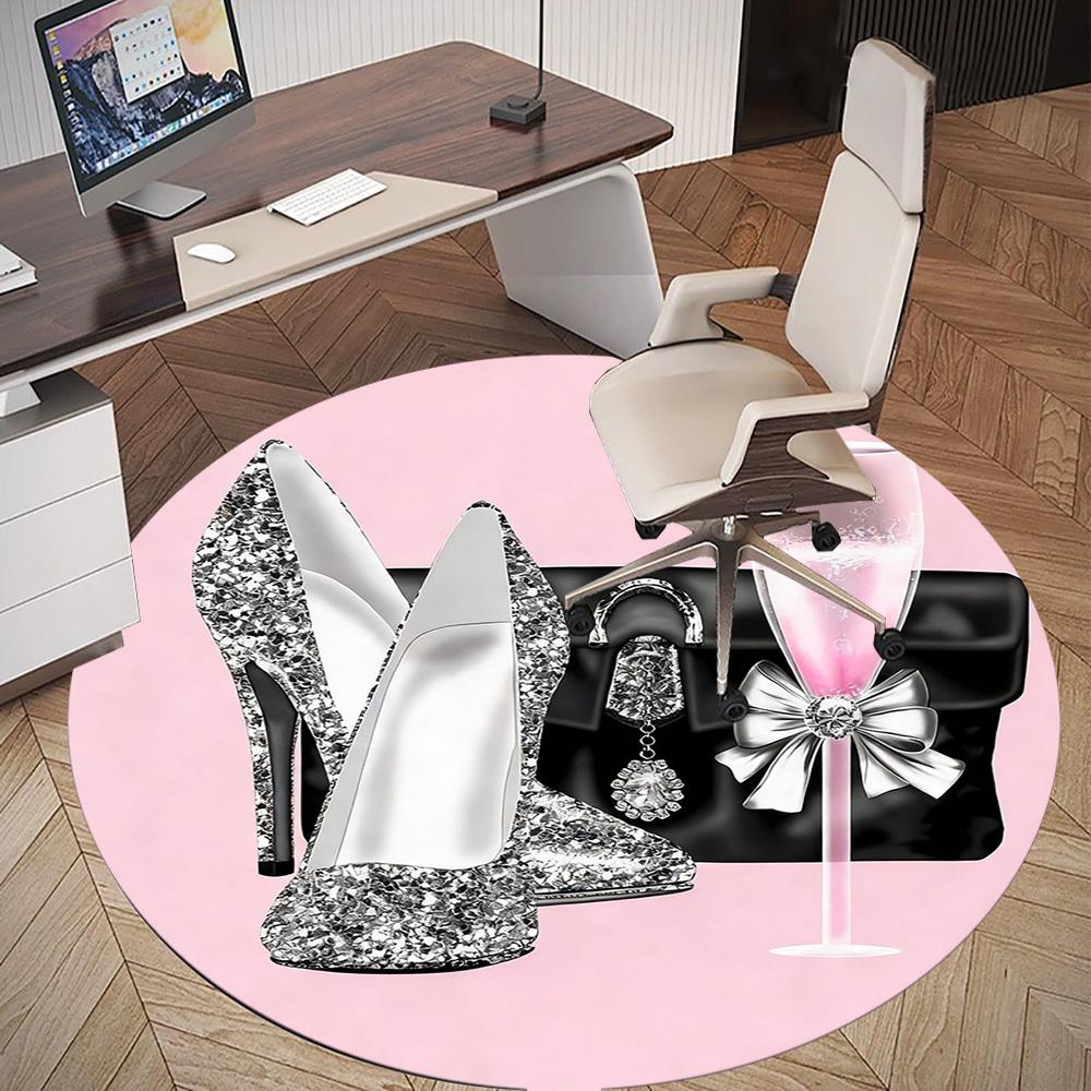 1 Stück Fersen champagner Runder Stuhlunterlage Büro Teppich - Rutschfest, Bodenmatte für Büro, Schlafzimmer und Innenraumdekor p127210