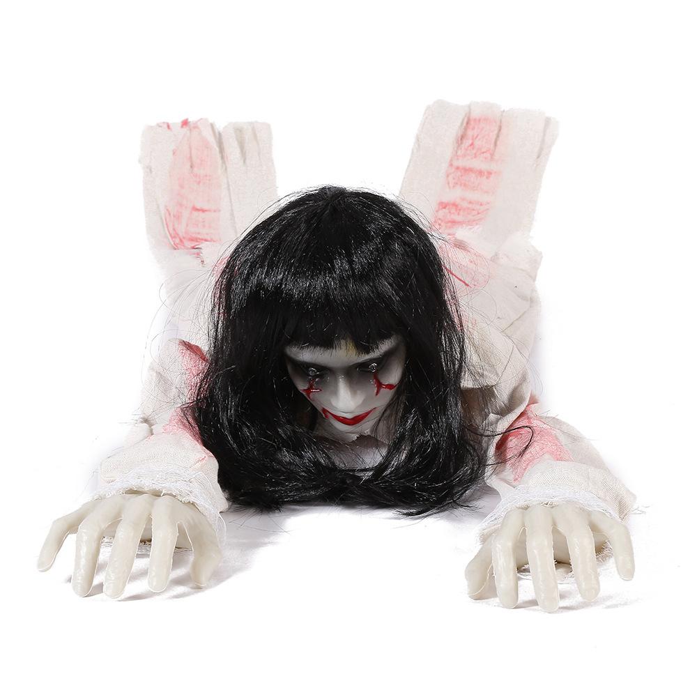 

Halloween Scene Horror Decoration New Crawling Ghost Voice-activated Female Ghost Electric Secret Room Escape Props Prank Toys 105cm белый