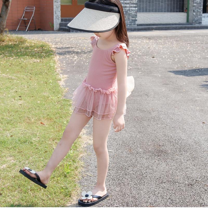 Girl Kids One Pieces Swimsuit With Hat Swimwear 2025 Bowknot Summer Beach Wear Children Swimming Suit