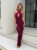 Vacation Swim Cover-Up 2025 New Arrival Sexy Lace-Up Cross Neck Sleeveless Knit Beach Maxi Dress Fall Beachwear K254