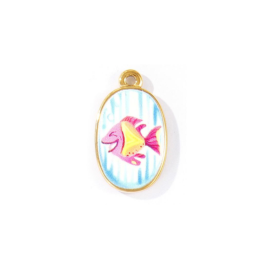 2 PCs 304 Stainless Steel Charms 18K Gold Plated Heart Printed Flower Cat Snail Tropical fish Pendants For DIY Necklace Making