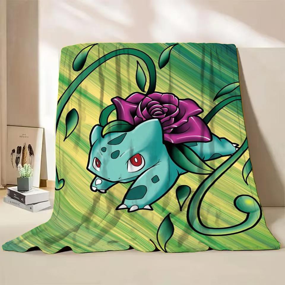 Pokemon Bulbasaur Flannel Throw Blanket for Bed Sofa Home Bedroom Office Travel Children's Cover Blankets Kids Winter Warm Gifts