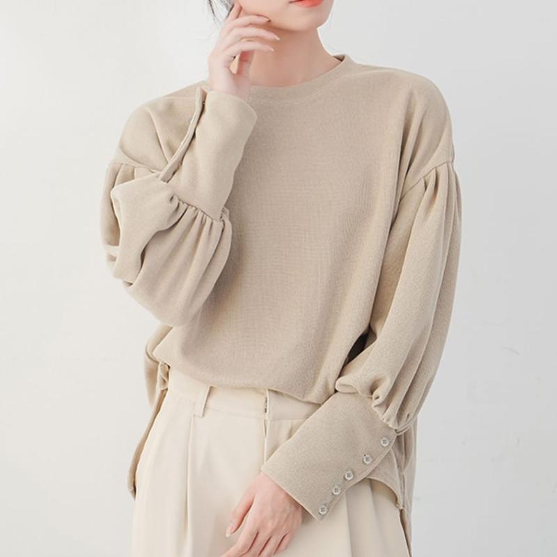 Navava Loose Fit Puff Sleeve Long Sleeve Sweatshirt With Button Point Nt3228