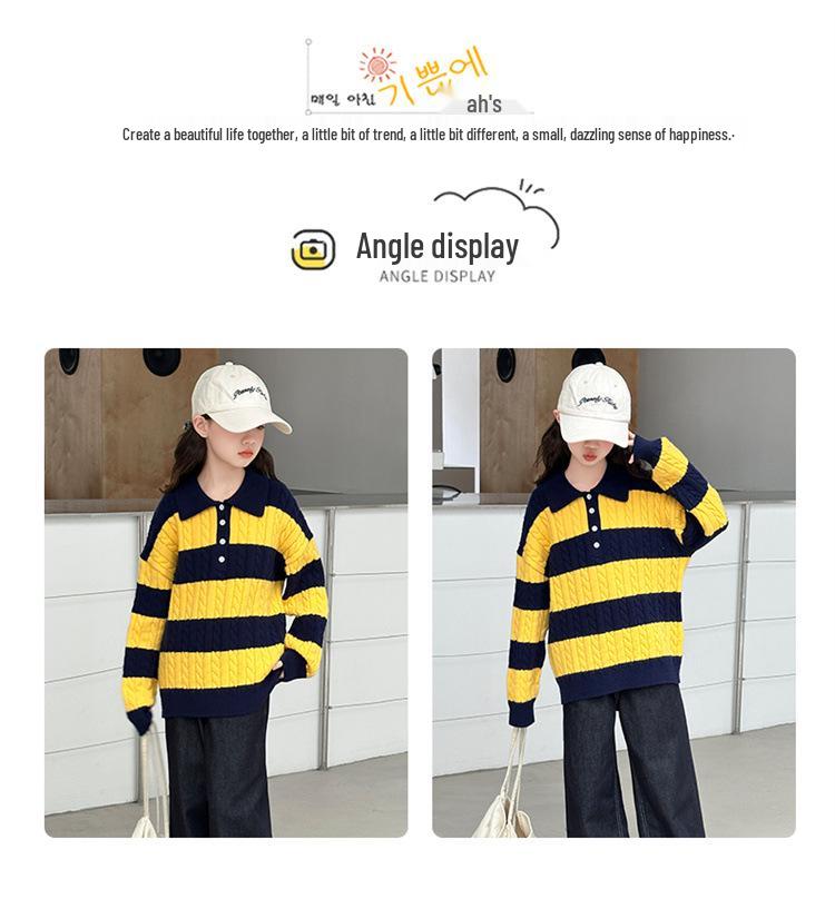 2025 Girls' Korean Style Autumn Casual Set: Fashionable Sweater and Jeans for Spring and Fall