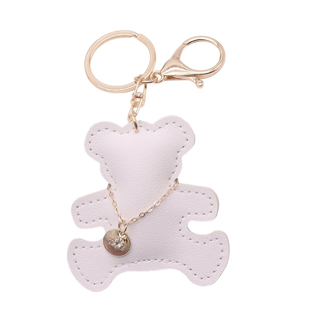 Trendy Mini Bear Keychain Decorative Bag Charm Gold Tone Chain Soft PU Leather Craftsmanship Keyrings Accessory