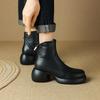 Women's Short Boots New Winter Leather Thick Soled Round Toe Boots Retro British Style with Plush Comfortable Fashion Boots
