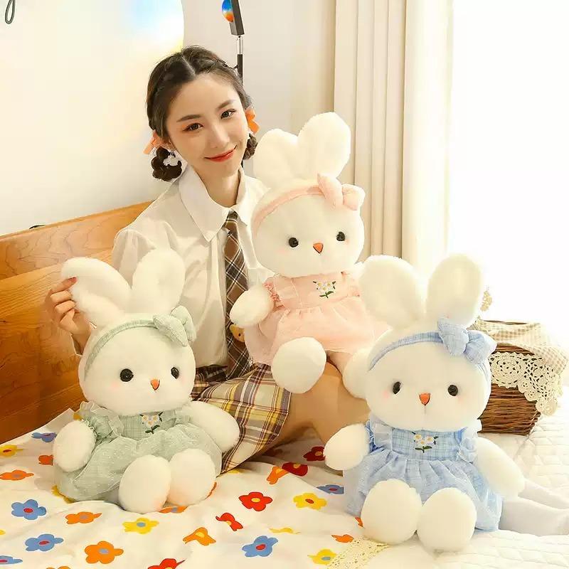 Easter Bunny Plush Doll Soft Stuffed Animal with Headband Cute Holiday Rabbit Toy for Birthdays and Easter Gifts