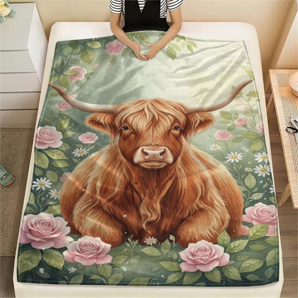 1PC Watercolor style Print FlAannel Blanket, High quality Comfortable for All Seasons, Home Decor, Warmth and Comfort