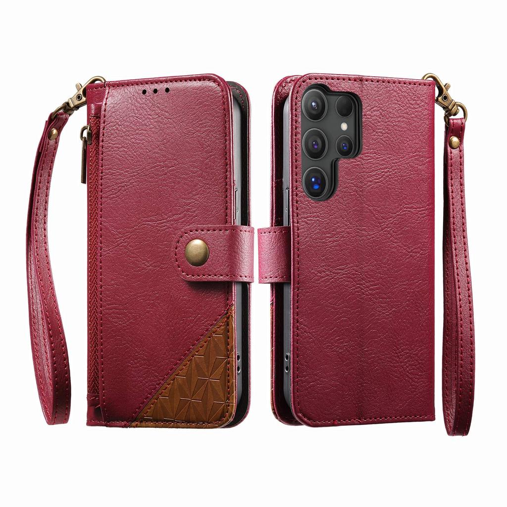 For Samsung Galaxy S26/S25 Edge/S24/S23/S22 Ultra Wallet Case, RFID Blocking 3 Card Slots, Shockproof Cover with Wrist Strap