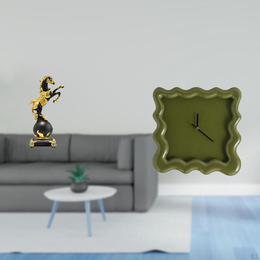 Wall Clock Modern Silent Non Ticking Resin Horse Figurine Desk Ornament Square Decorative for Office
