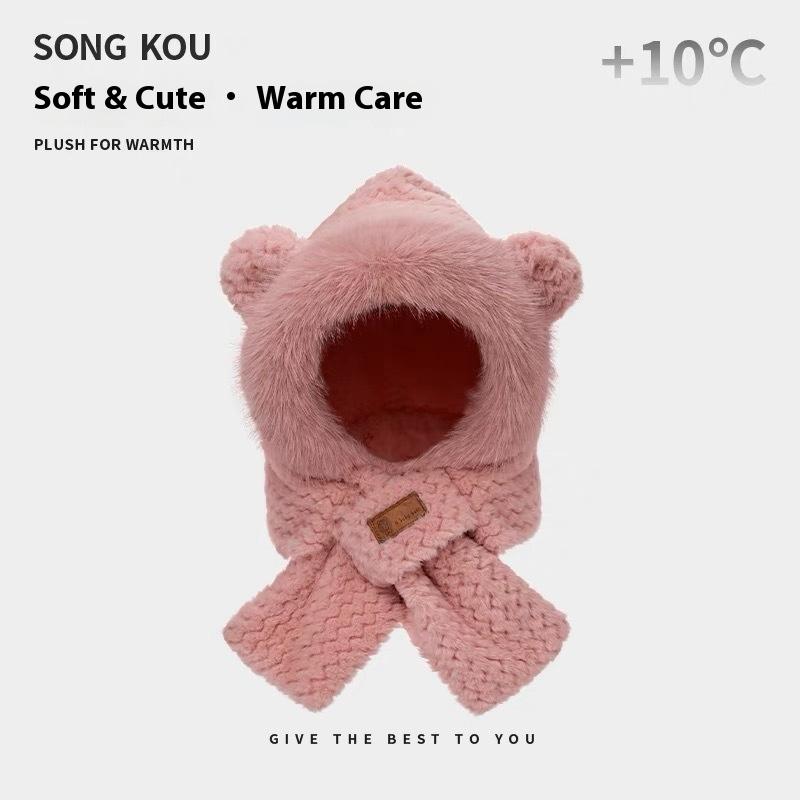 Scarf Hat Integrated Autumn and Winter Warm Plush Thickened Imitation Rabbit Fur Cute Ear Protection Hat