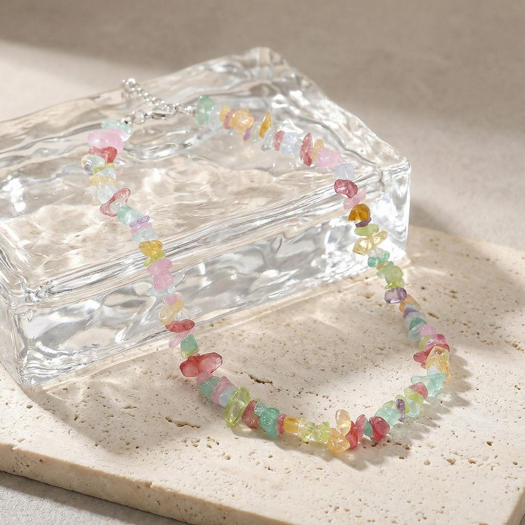 Naure Stone Turquoises Crystal Beaded Choker Necklace for Women, Fashion Irregular Bohemian Healing Crystal Choker Jewelry