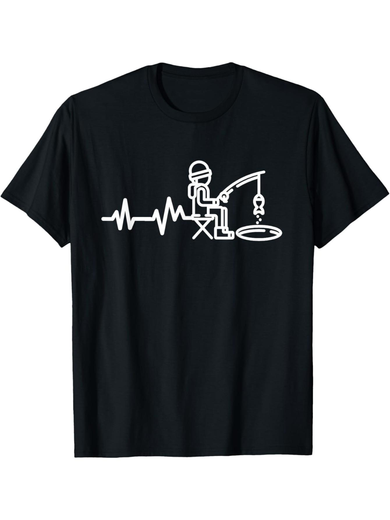 

Ice Fishing Heartbeat Fisherman Graphic Tee Cotton Casual Short Sleeve T-Shirt for Men 5XL різнокольоровий