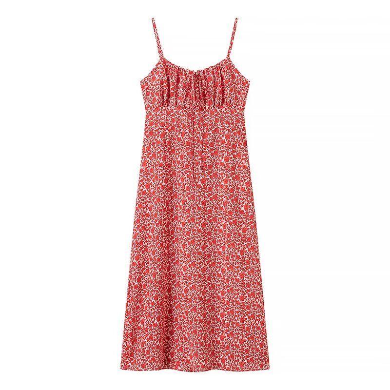 

Kaslead Новое поступление Женская одежда Модный стиль Модный повседневный Французский стиль Цветочное платье-слинг с завязками на шее Flower color L