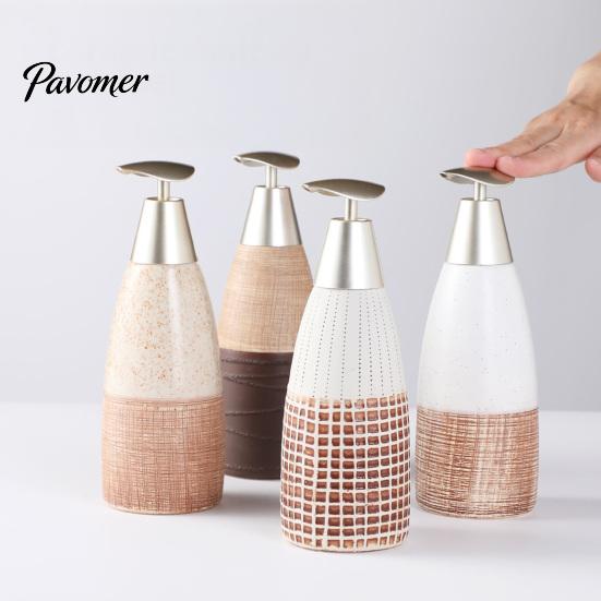 Shampoo Dispenser Bottle Ceramic Soap for Bathroom, 350/380ML Hand with Large Capacity Lotion Pump, Refillable Liquid Soap, and Pump