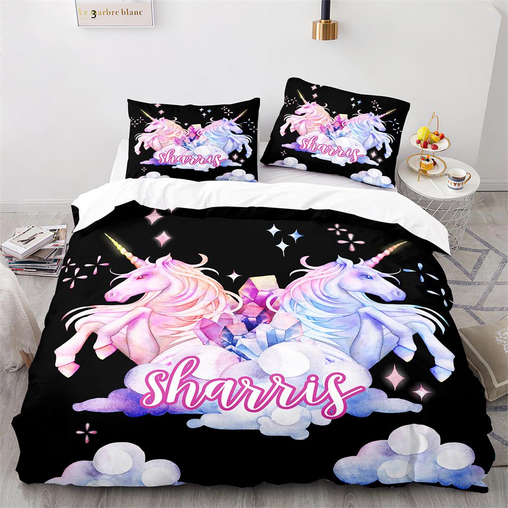 Unicorn Rainbow Duvet Cover Set King Twin Full Size Kids Boy Girl Bedding Set Colourful Cartoon Child Polyester Comforter Cover