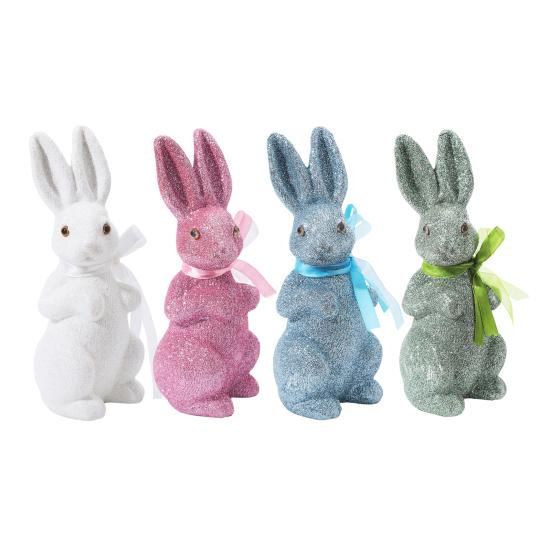 Easter Foam Rabbit Figurine with Glitter Powder Simulation Bunny Statue Home Office Holiday Party Decoration Ornament
