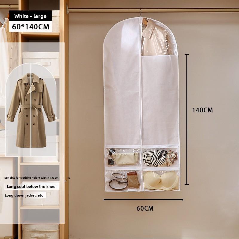 Non Woven Fabric Wardrobe Dust Cover With Multi Pocket Storage For Home And Travel Use
