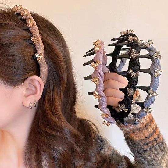 Women Headband Shiny Rhinestones Bright Color Fabric Cover Hair Hoop Anti-slip Teeth Headband Hair Accessories