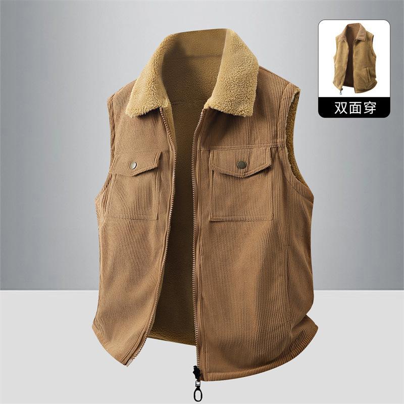 

2025 Новый вельветовый жилет Двусторонний Носить Утолщенный Жилет из овчины Модный Повседневный Жилет Жилет Жилет 4XL