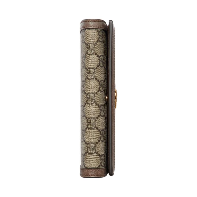 Gucci Ophidia Double G printed light gold tone accessories Supreme canvas shoulder crossbody bag wallet women's beige and ebony