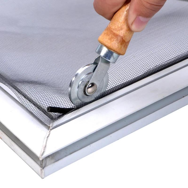 Wooden Handle Steel Wheels Spline Roller Tool for Double Window Installation Durable Screen Door Manual Mosquito Repair