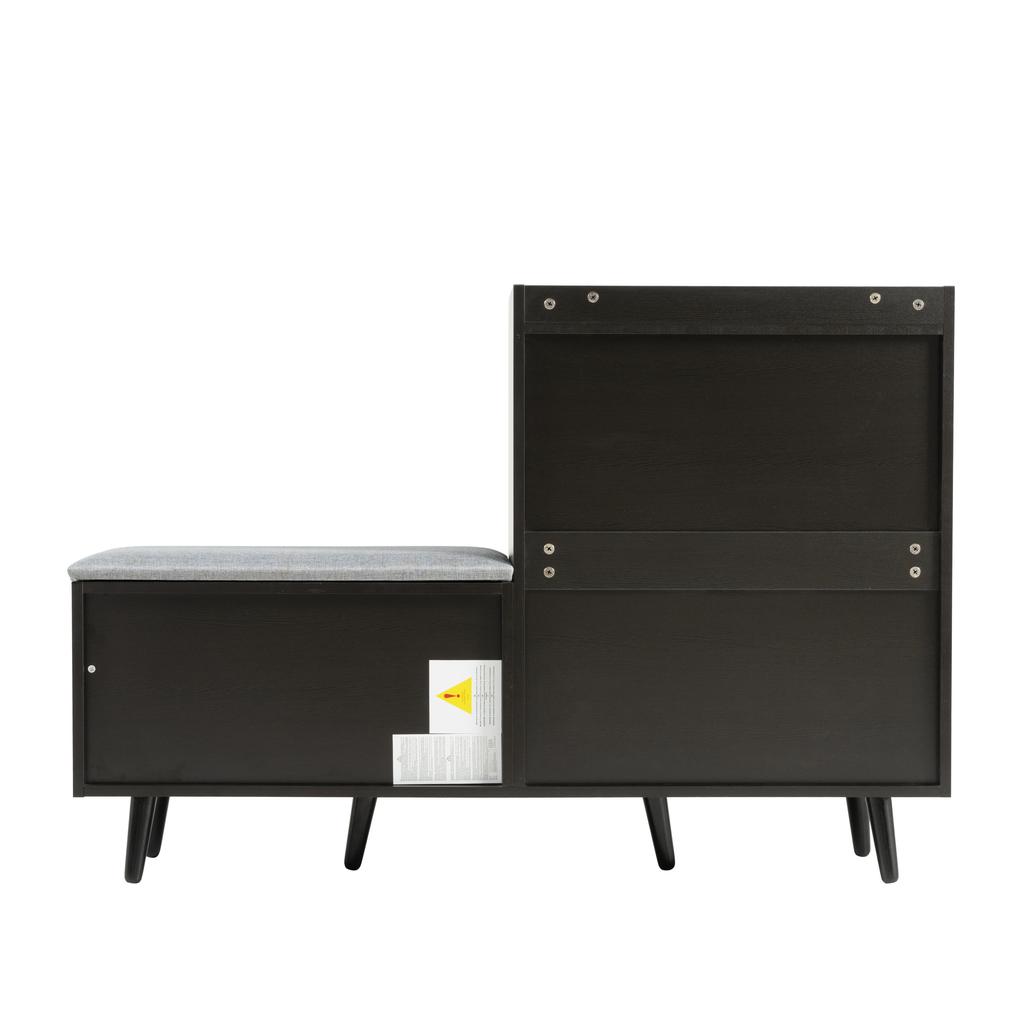 Modern Shoe Bench with Black Walnut Wood, Shoe Cabinet, Equipped with Four Storage Doors, Asymmetric Metal Handles, W120/D34/H82
