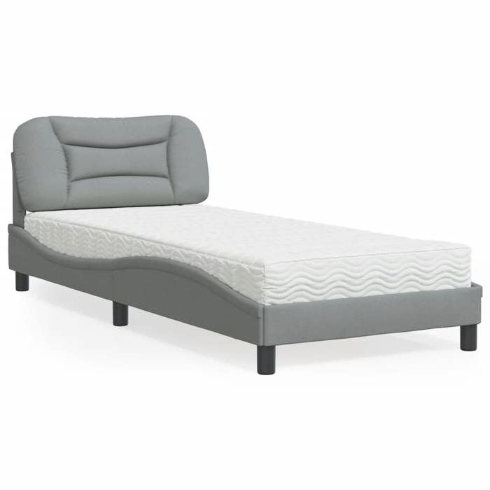 VidaXL Lit avec matelas gris clair 80x200 cm tissu, meuble de chambre à coucher, lit simple, cadre de lit incurvé, sommier, 3208492