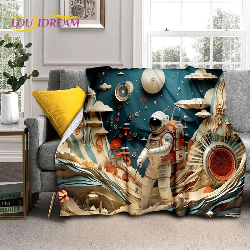 Astronaut Dream Universe Spaceman 3D Outer Space Cartoon Soft Blankets,Throw Blanket for Picnic Beds Home Bedroom Cover Kid Gift