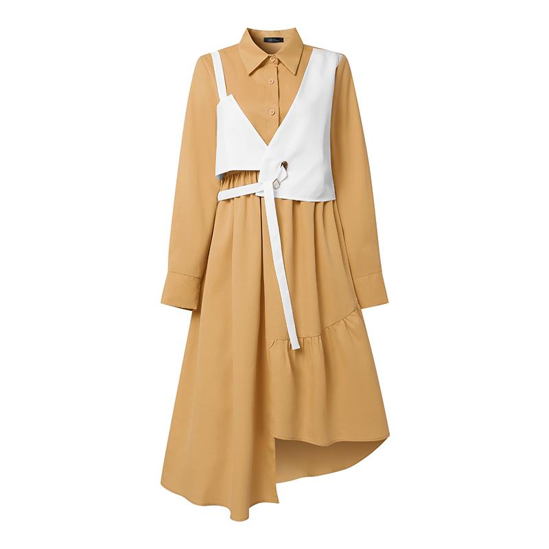 

ZANZEA Женское повседневное платье свободного кроя с отложным воротником и длинными рукавами, в стиле пэчворк 5XL хаки