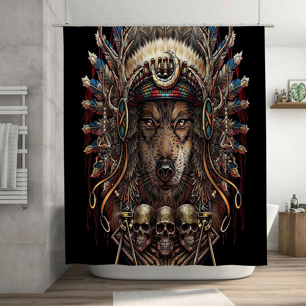 Wolf Shower Curtain Gothic Forest Animal Tapestry Backdrop Vintage Home Decor Dark Moon Halloween Washroom Wall Hanging