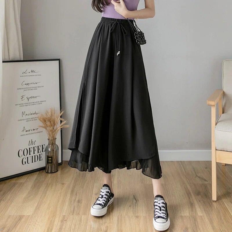 High Waisted Wide Leg Pants for Women's Chiffon Fashion Korean Version Loose Cropped Pants Summer Casual Versatile Pants