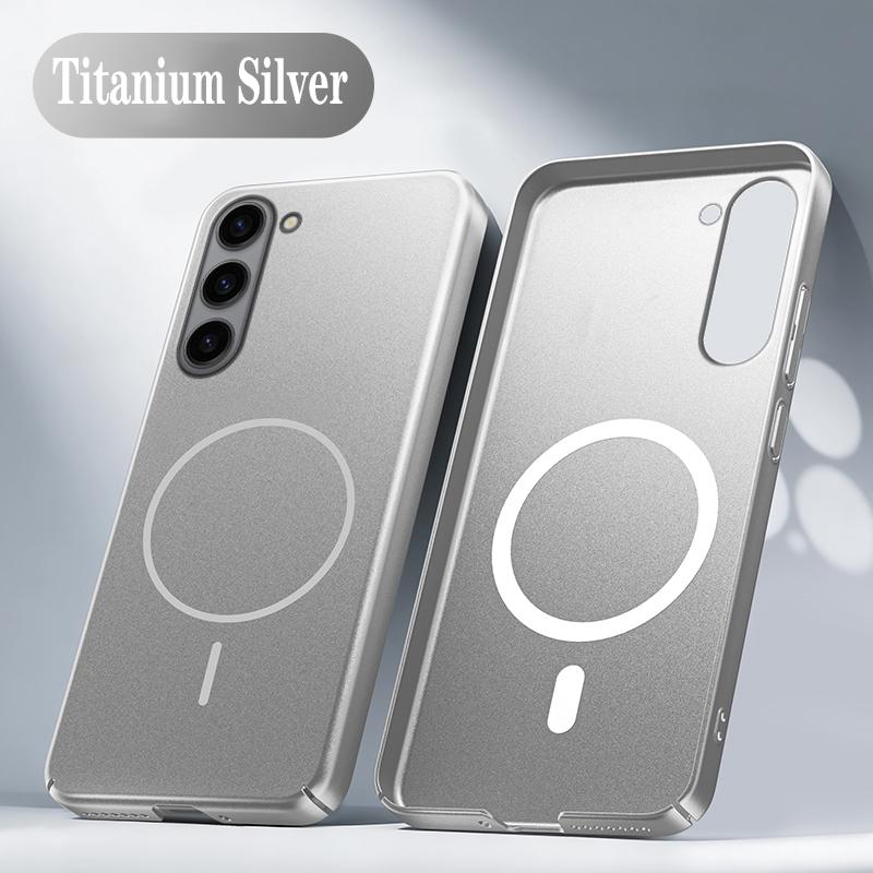 Ultra Thin Metallic Paint Magnetic Case For Samsung S25 S24 S23 S22 Ultra Plus For Magsafe Wireless Charging Armor Hard PC Cover