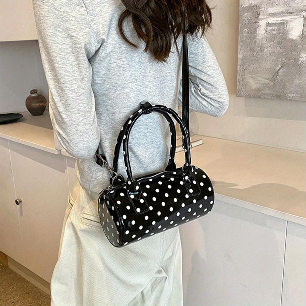 Women Polka Dot Shoulder Bag Adjustable Strap Dots Print Handbag Zipper Closure Crossbody Bag