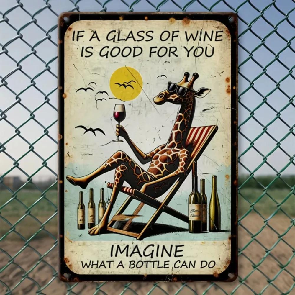 Vintage "If a Glass of Wine Is Good for You..." Humorous Metal Tin Sign for Home Decor