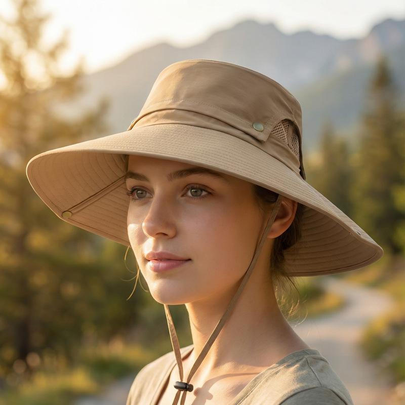 Men's Big Brim Sun Hat Top Detachable Fisherman's Hat Sunscreen Hat Solid Color Outdoor Mountaineering Fishing Hat