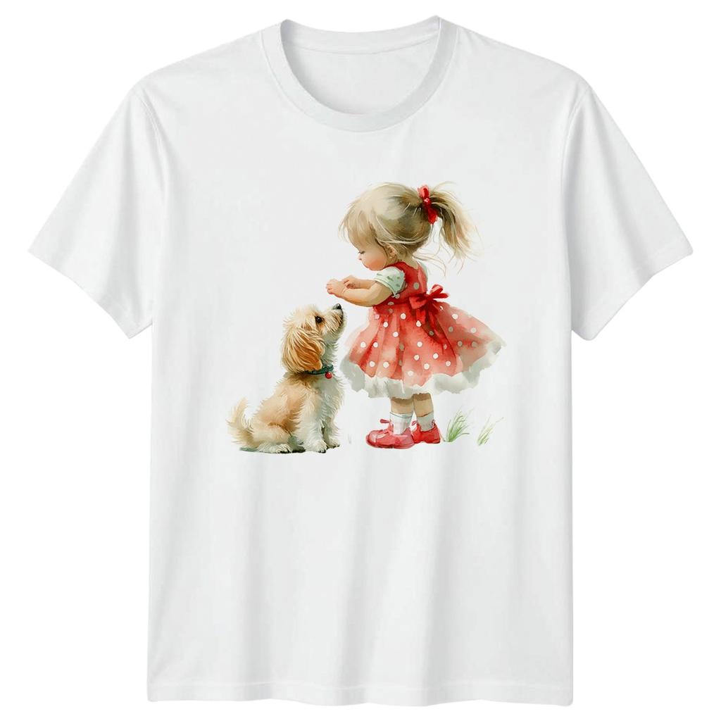Girl And Dog Childhood Friendship Animals Unisexs T Shirt Unisexs Unisex Top