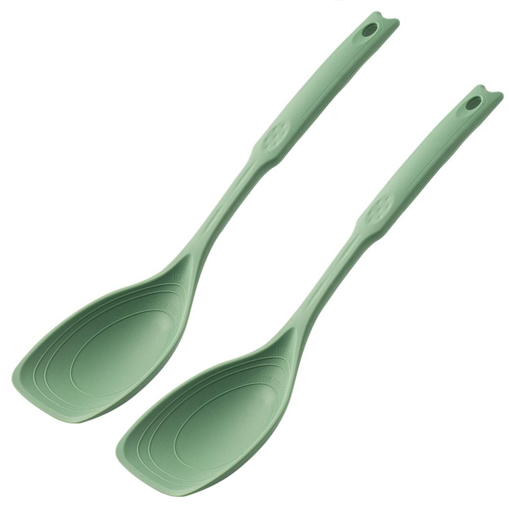 2Pcs Kitchen Tool Silicone Spoon Multi Purpose Grip Comfortable Anti Slip Round Handle Large Cookware Tableware Spoon
