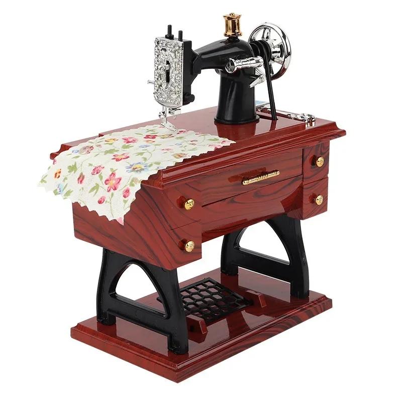 2023 Newest Vintage Music Box Mini Sewing Machine Mechanical Christmas Gift Table Decor Musical Toy