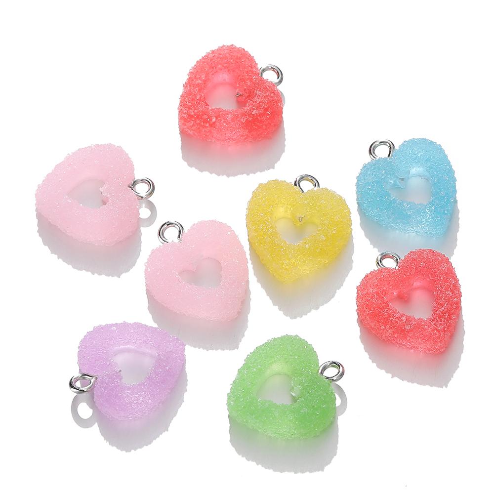 10pcs/lot Colorful Soft Candy Heart Shape Charms Cute Kawaii Resin Pendant Charms for Earring Bracelets Jewelry Making Bulk