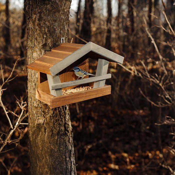 Mangeoire pour oiseaux - CREATIVE HOME - Bois durable - Toit protecteur - Extérieur - 31x13x24 cm