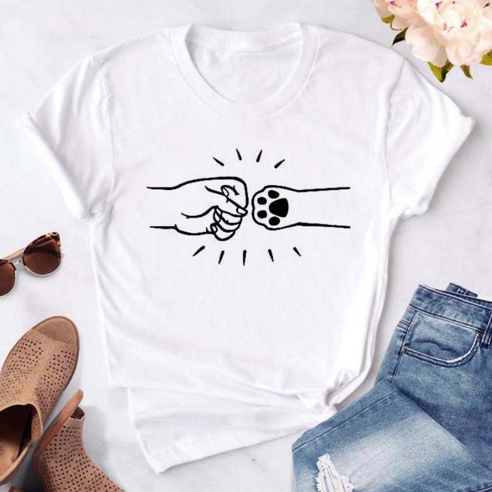 Black White Cartoon Dog Paws Tshirt Dogloving Pet Owner Tshirt Durable Plussize Casual Unisex Women Unisex Tshirt Daily Wear