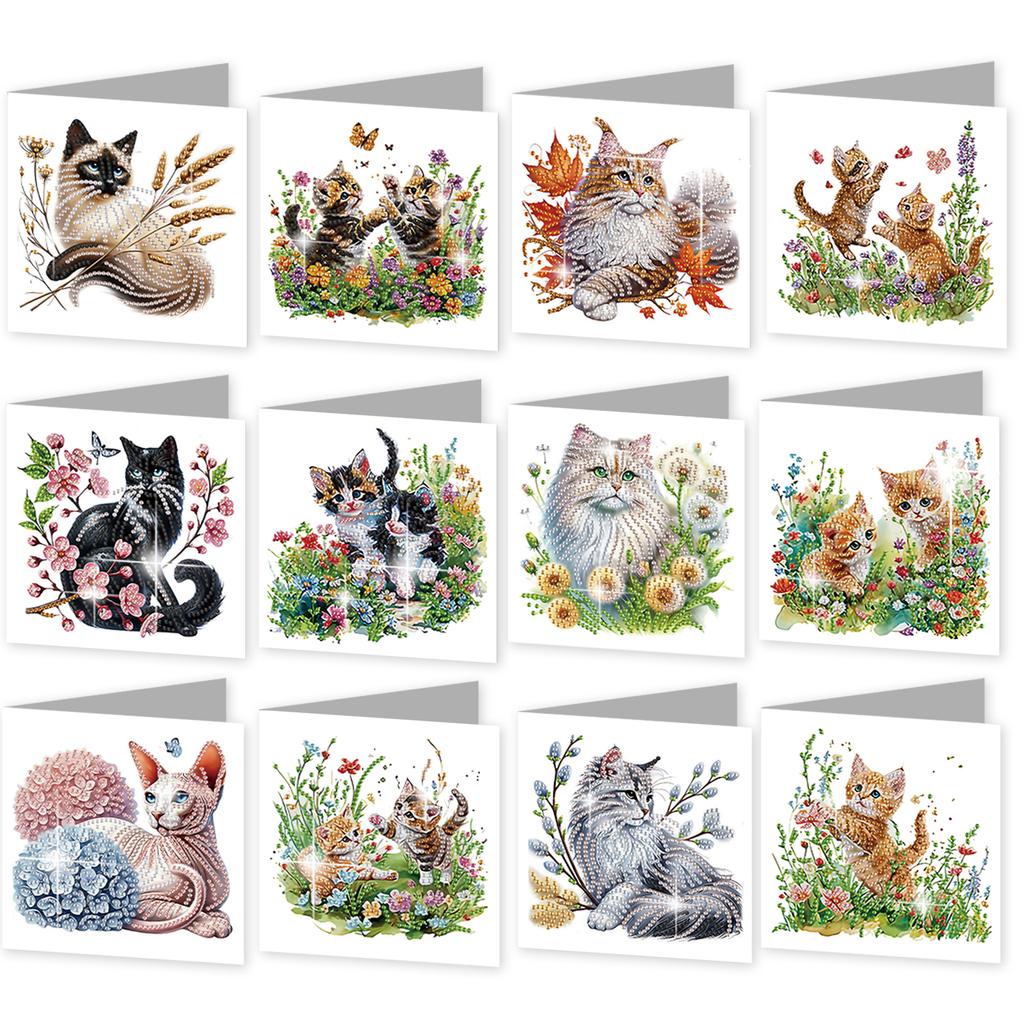 12PCS Color Theme DIY Diamond Painting Greeting Card Set with Envelope Diamond Art Greeting Cards for Festivals and Celebrations