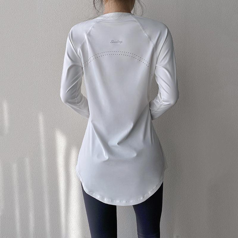 Długi Oddychający Długi Rękaw Joga Okrągły Dekolt Dopasowana Bluza Damska Bieganie Fitness Joga Bluza Koszulka