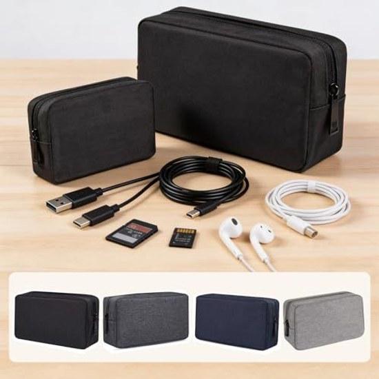YINKE Gadget Pouch Mens Small Item Holder Travel PC Accessories Storage Large Capacity Multifunctional Makeup Business Cable Cord 2 Size Set (Dark