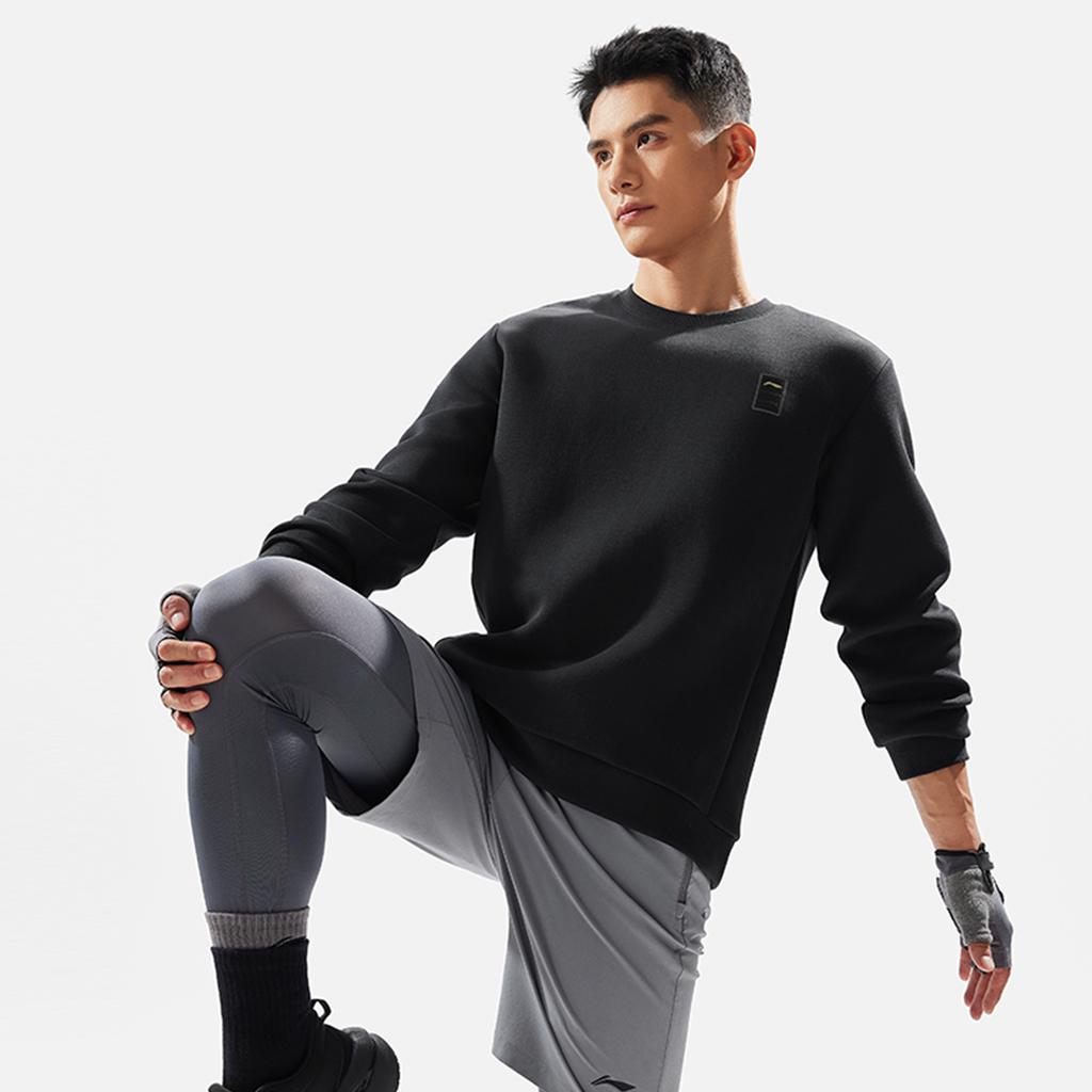Li Ning Comfortable Casual Crew Neck Pullover Sweatshirt Men Sweatshirt Black AWDU575-1