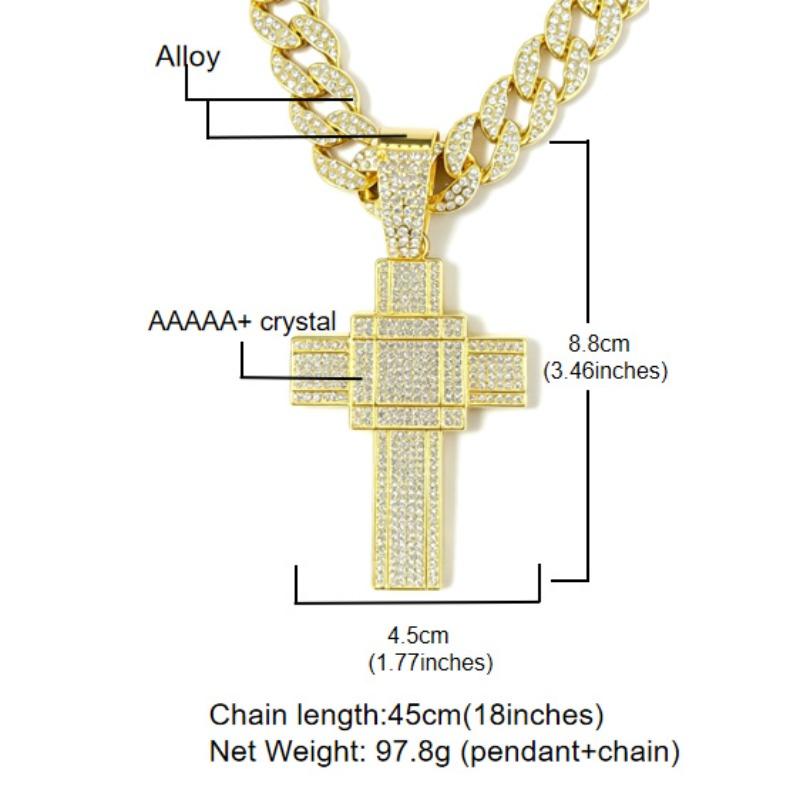 Hip Hop Style Alloy Full Diamond Cross Pendant, European and American Trendy Men's Personalized Necklace Accessories