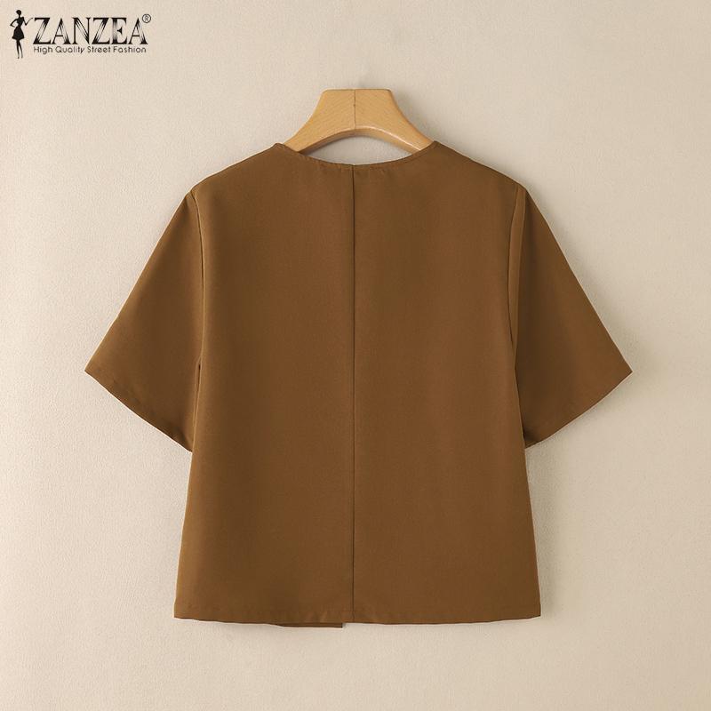 ZANZEA Women Casual Round Neck Short Sleeve Thin Cardigan Tops