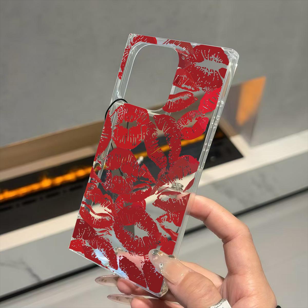 

Прозрачный квадратный чехол-накладка для iPhone 13 16 ProMax 15 Plus 14 Pro Max 12 11, защита от окисления, узор с принтом красных губ iphone 11 ProMax